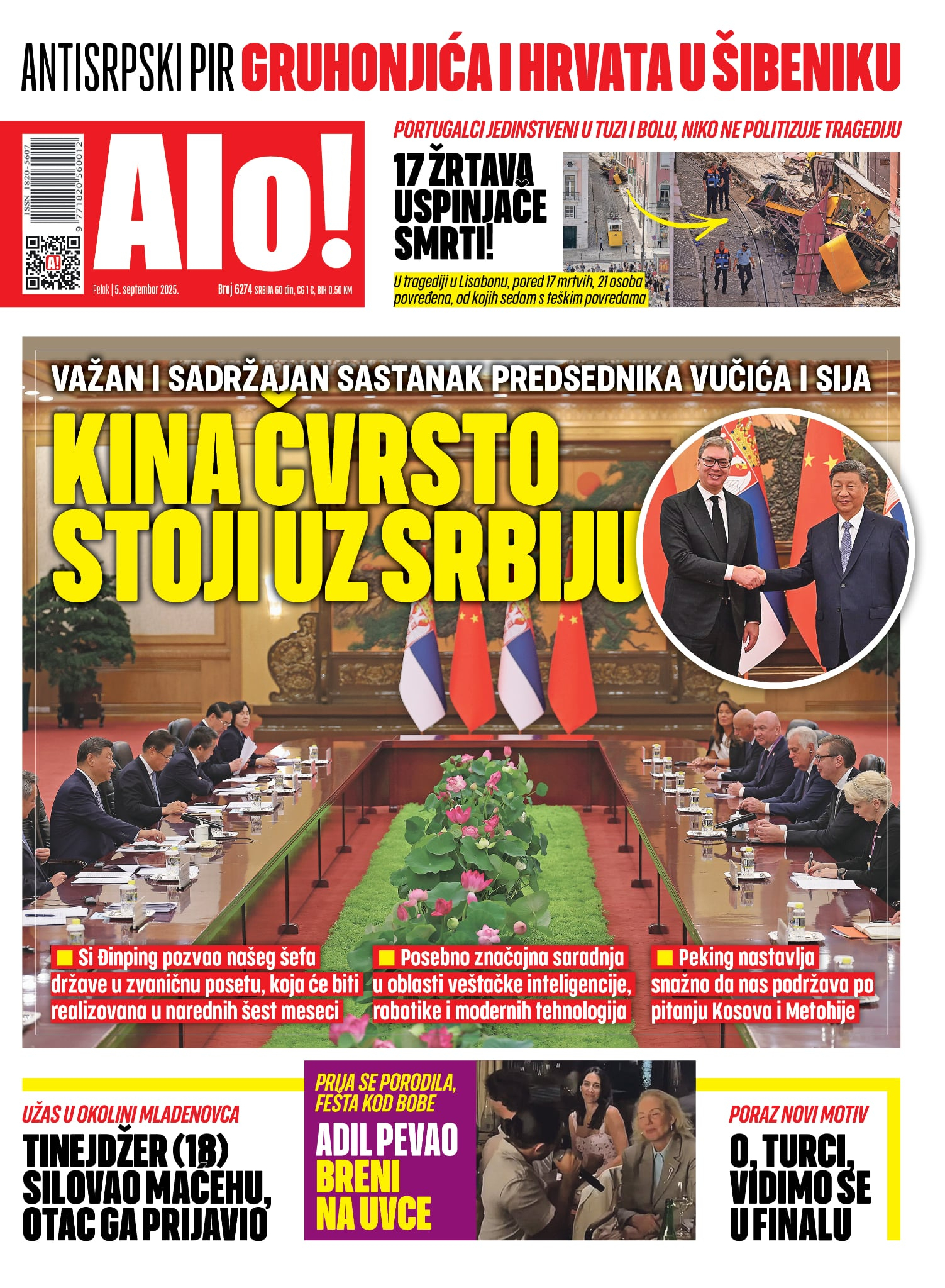 Naslovna strana Alo! novina za 5. septembar