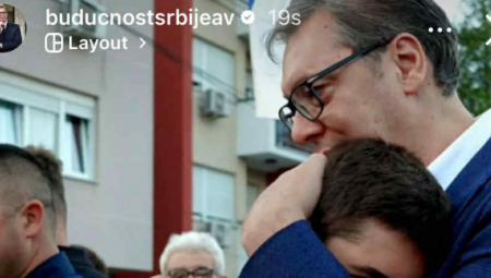 BRIGA ZA NAJMLAĐE Vučić zagrlio dečaka iz Borče na mirnom skupu građana protiv blokada (FOTO)