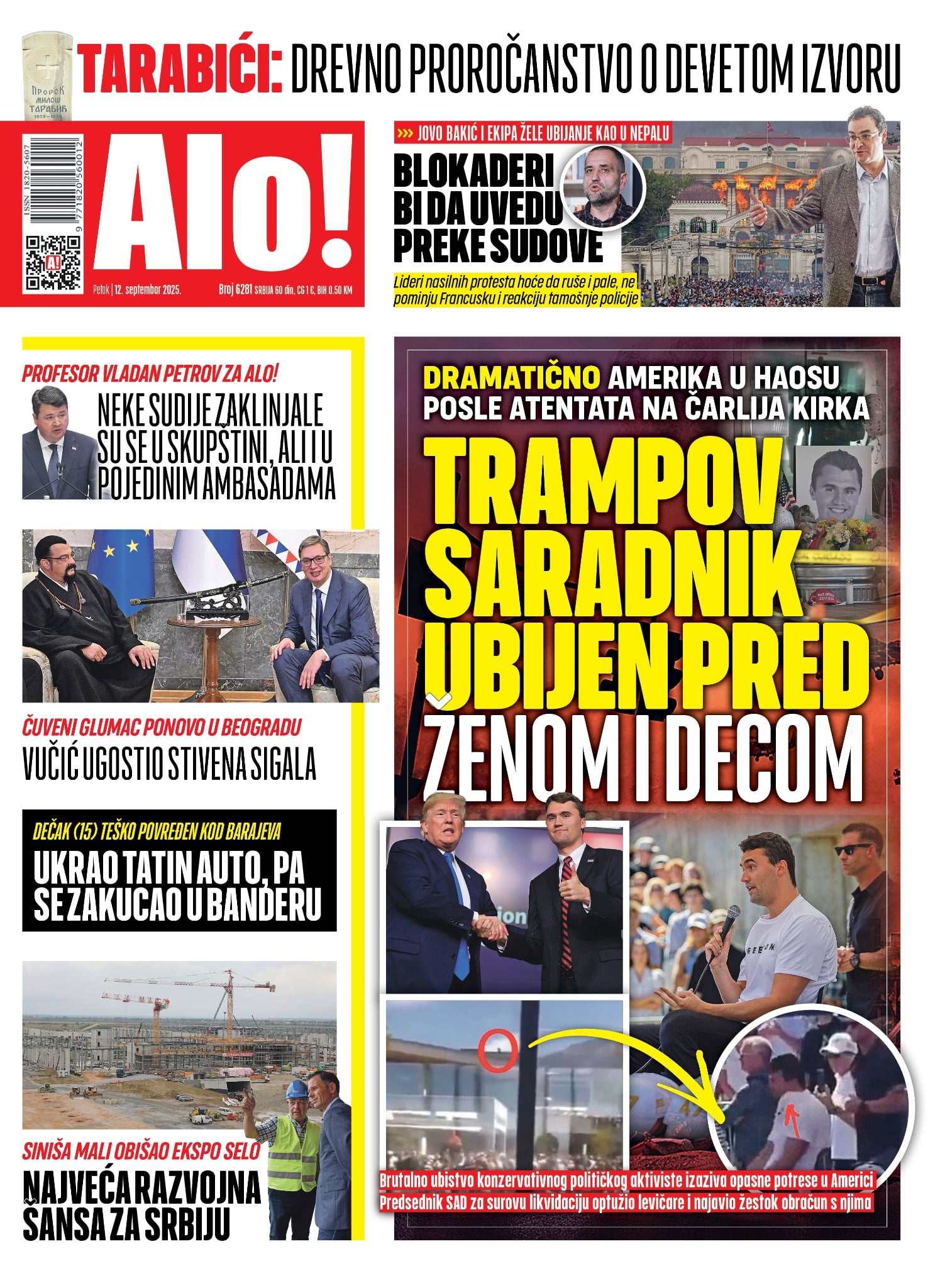 Naslovna strana Alo! novina za 12. septembar