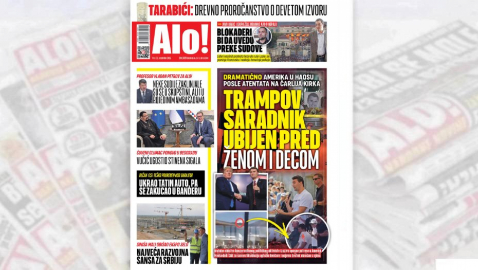 Naslovna strana Alo! novina za 12. septembar