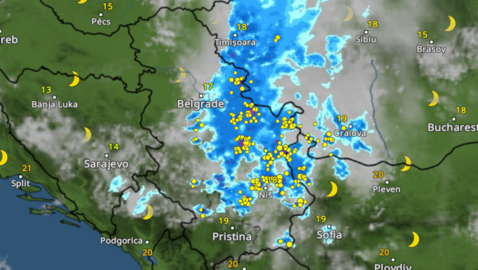 Nebo iznad Srbije u 22 časa,  Foto: Vremeradar