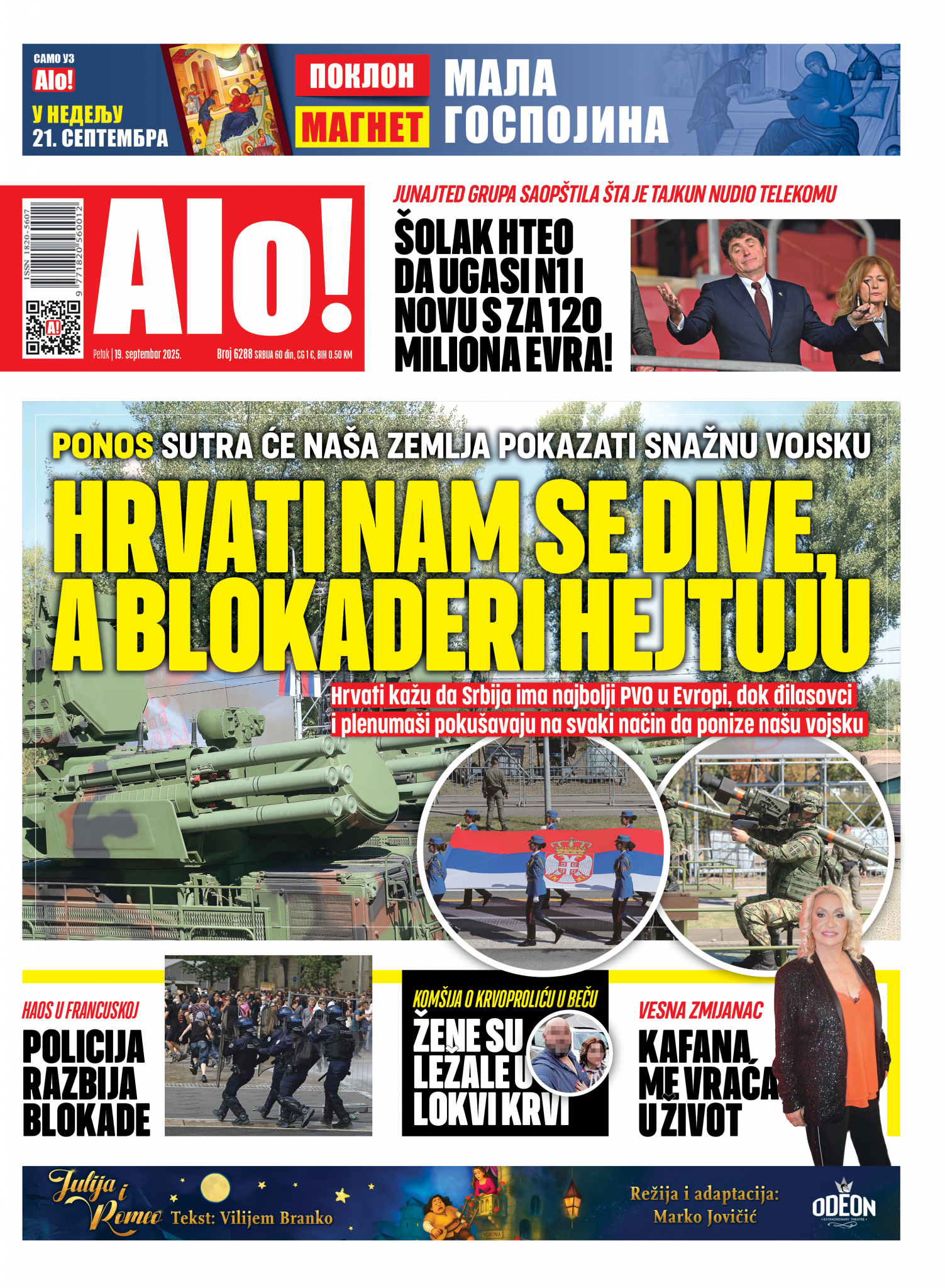 naslovna strana Alo! novina za 19. septembar