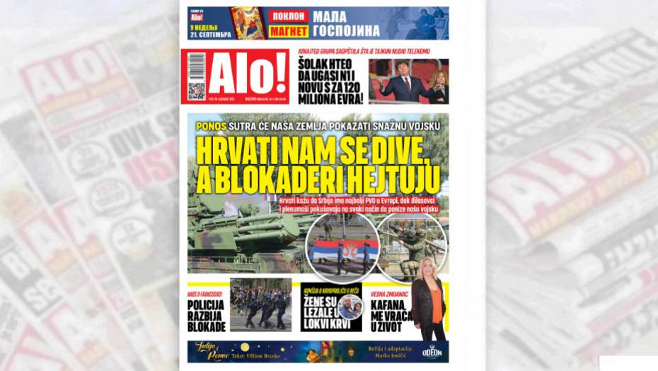 naslovna strana Alo! novina za 19. septembar