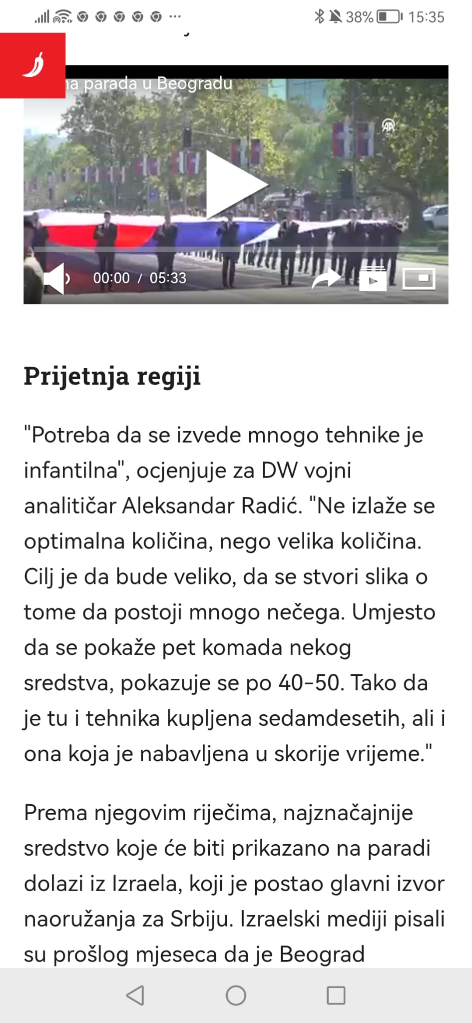 Hrvatski mediji o srpskoj vojnoj paradi 