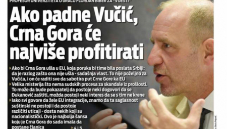 Šolakovo glasilo “Vijesti” prenelo je izjavu profesora Univerziteta u Gracu, Florijana Bibera, koji tvrdi da bi Crna Gora najviše profitirala ako bi predsednik Srbije Aleksandar Vučić pao s vlasti.