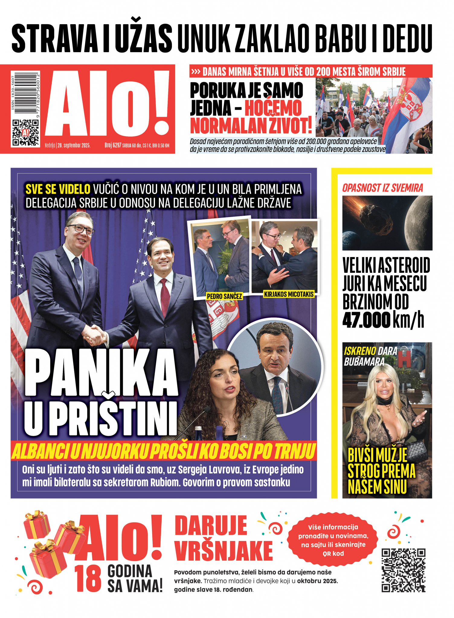 Naslovna strana Alo! novina za 28. septembar