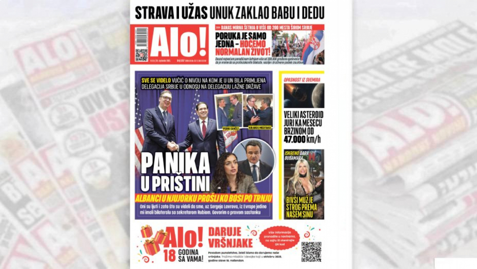 Naslovna strana Alo! novina za 28. septembar