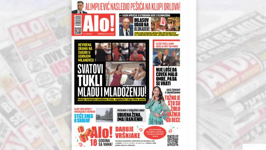 Naslovna strana Alo! novina za 1. oktobar