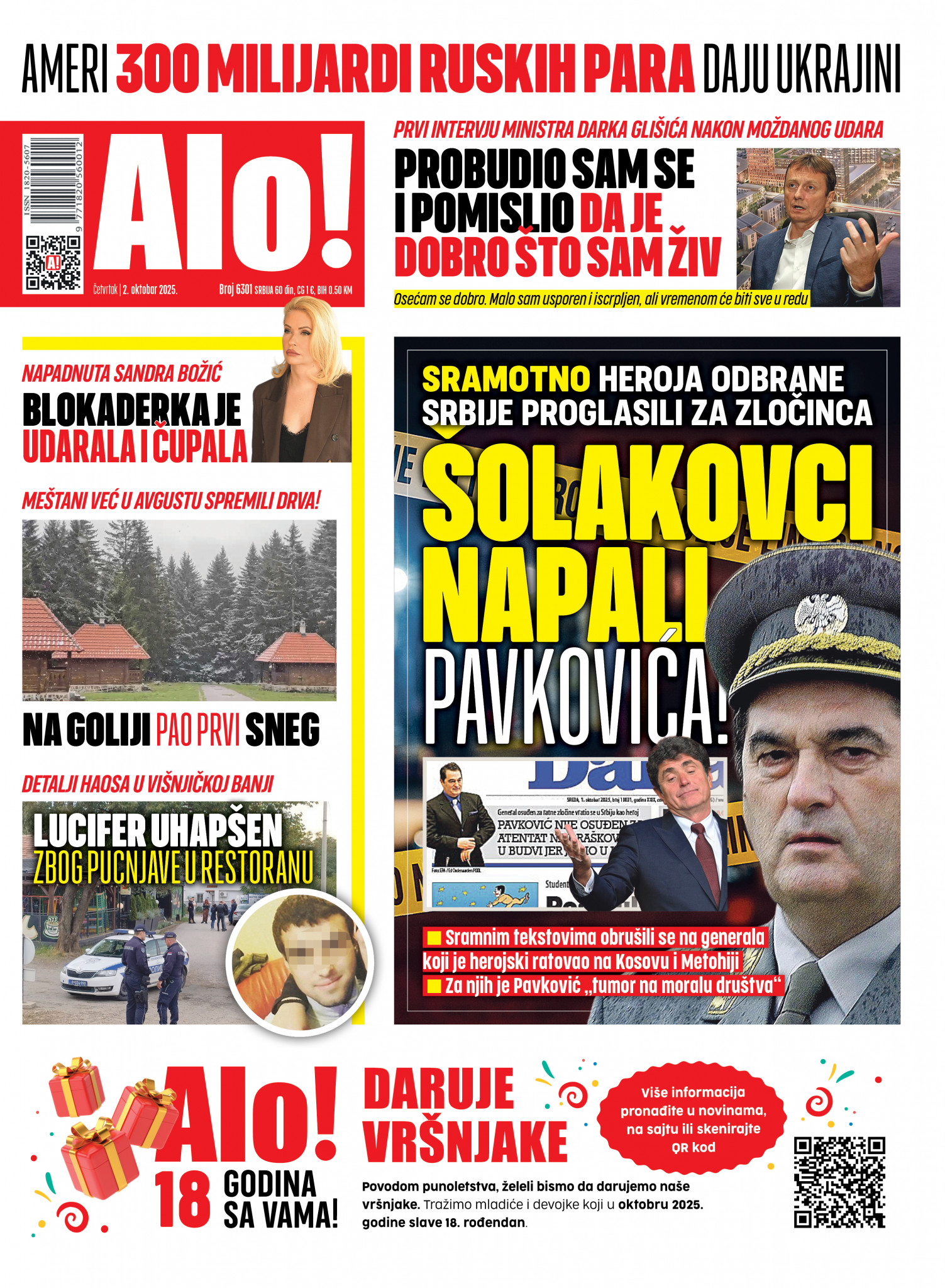 Naslovna strana Alo! novina za 2. oktobar