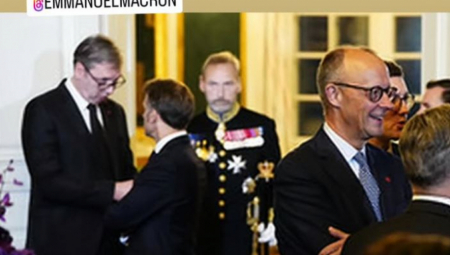 VUČIĆ NA VEČERI KOJU ORGANIZUJU DANSKI KRALJ I KRALJICA Predsednik Srbije se sreo sa Makronom