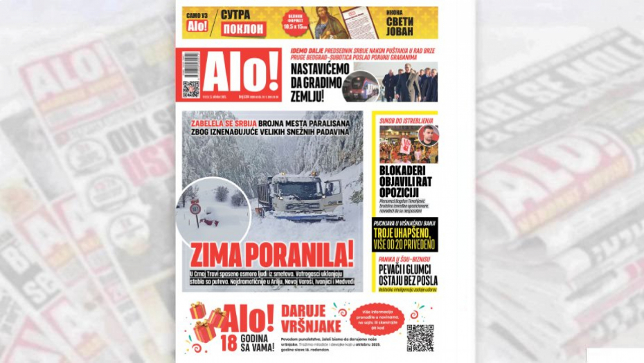 Naslovna strana Alo! novina za 5. oktobar