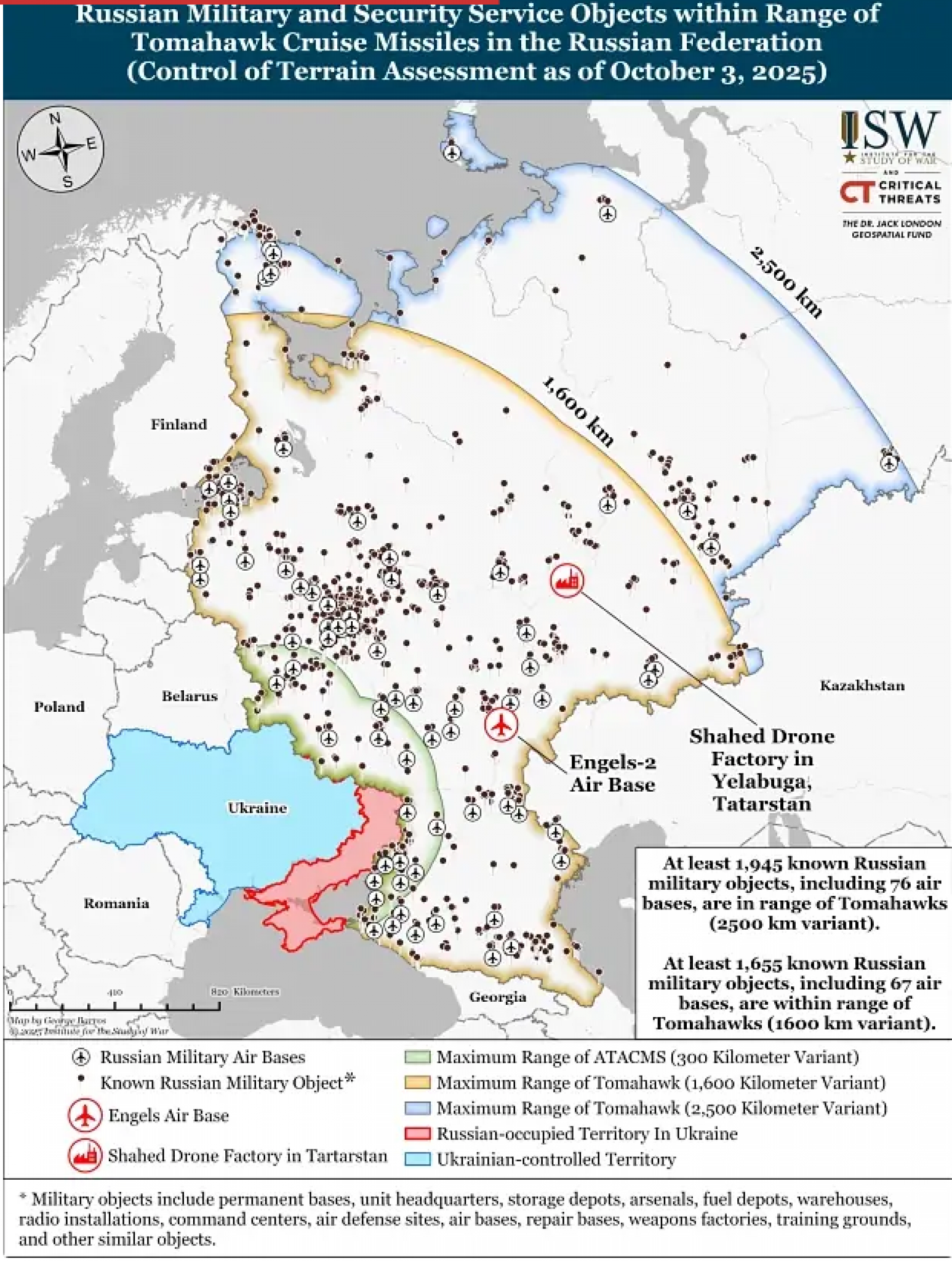 Mapa mogućih napada Tomahavkom