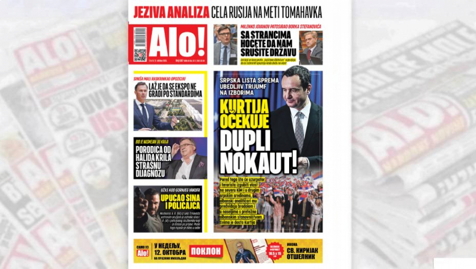 Naslovna strana Alo! novina za 9.oktobar