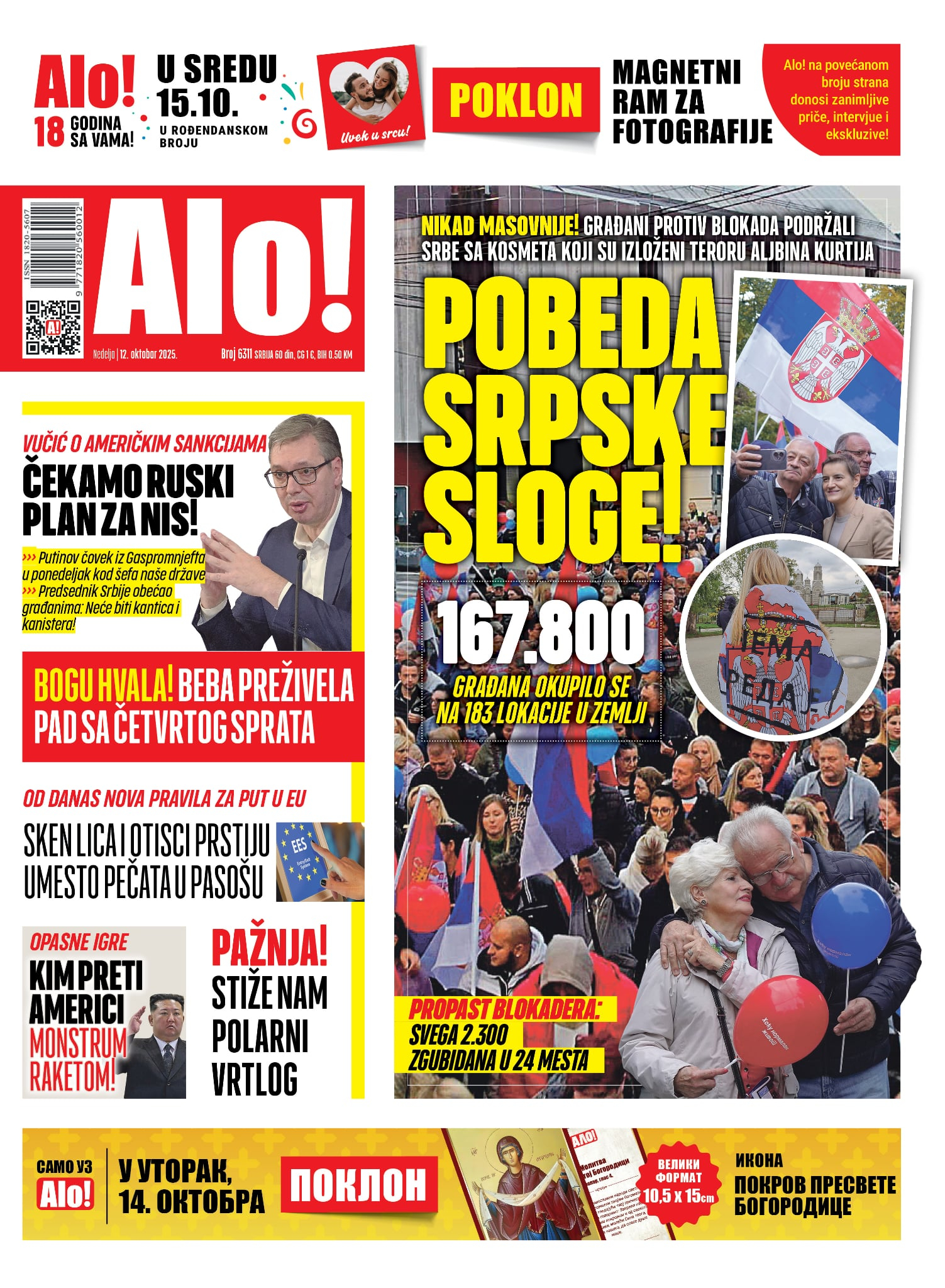 Naslovna strana Alo! novina za 12. oktobar