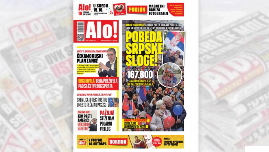 Naslovna strana Alo! novina za 12. oktobar