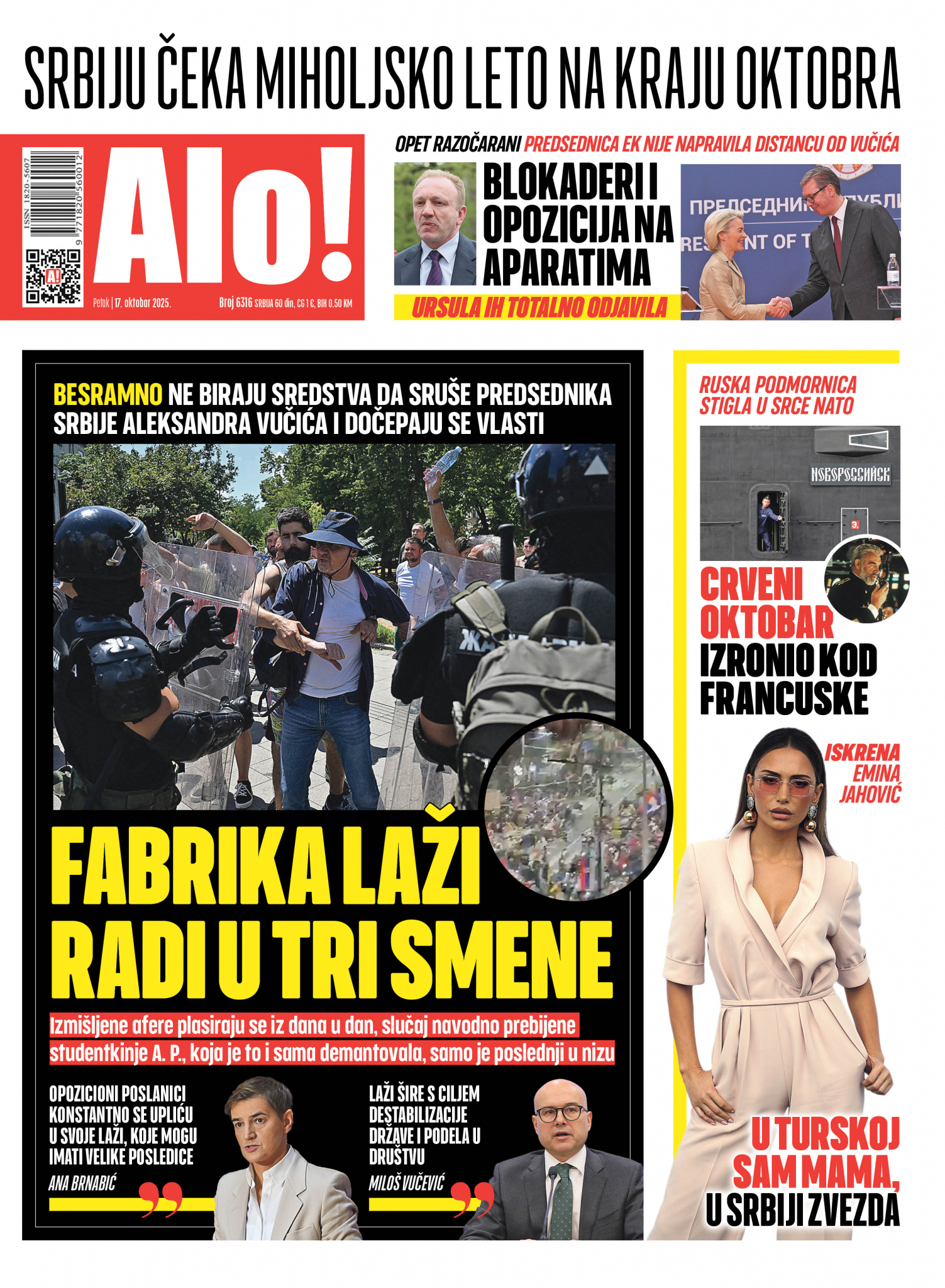Naslovna strana Alo! novina za 17. oktobar