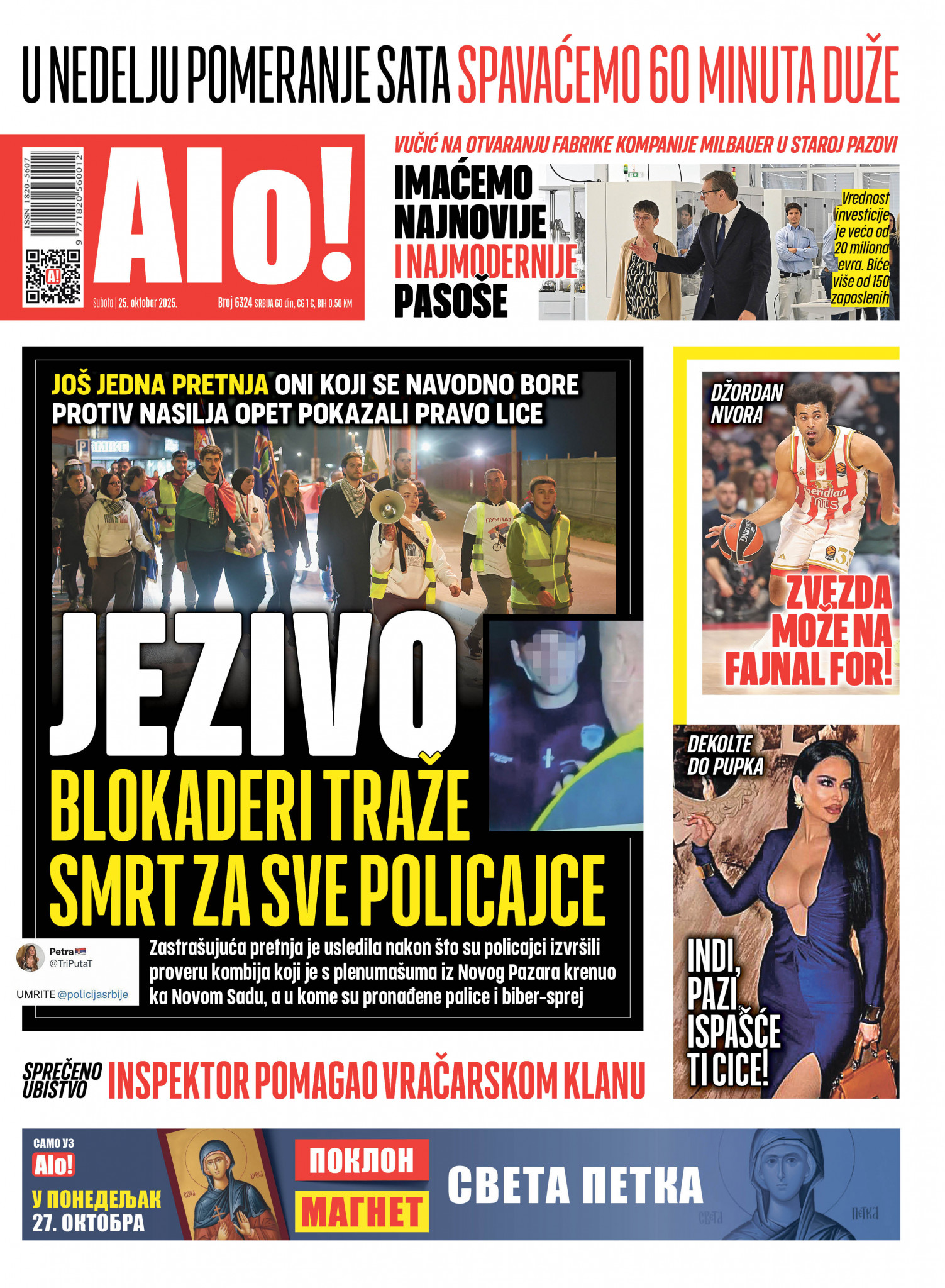 Naslovna strana Alo! novina za 25.oktobar