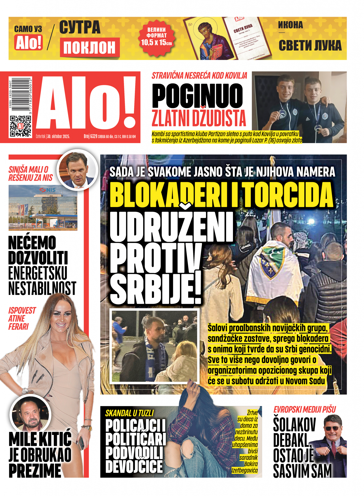 Naslovna strana Alo! novina za 30.oktobar