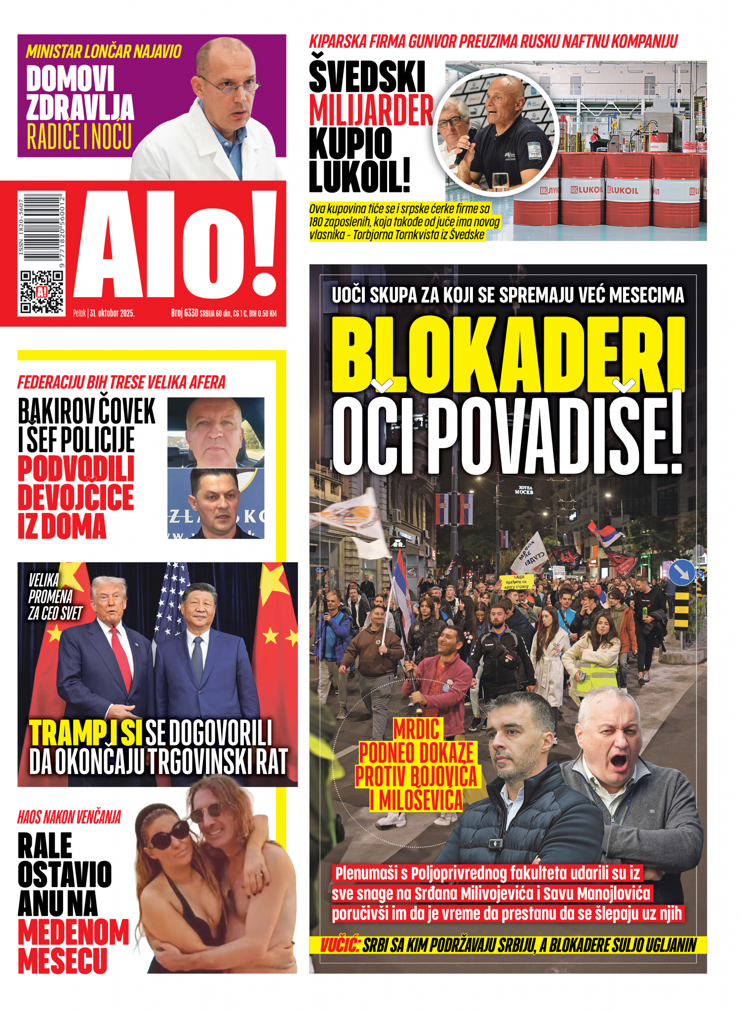 Naslovna strana Alo! novina za 31. oktobar