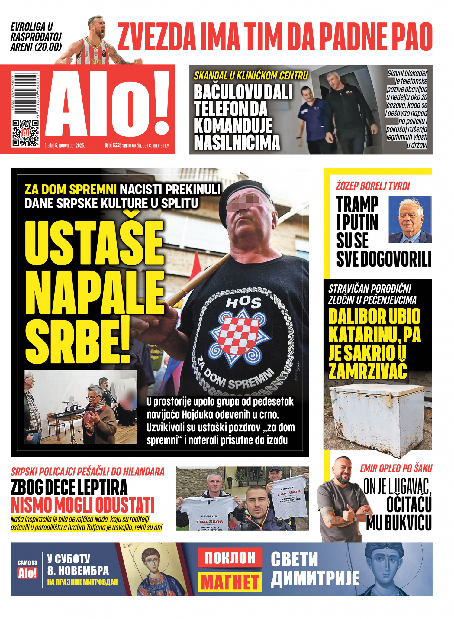 Naslovna strana Alo! novina za 5. novembar