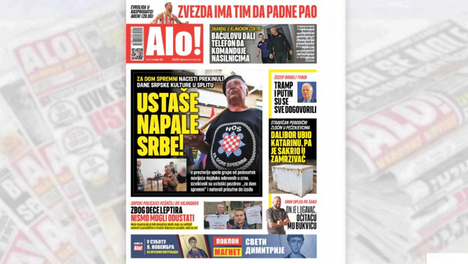 Naslovna strana Alo! novina za 5. novembar