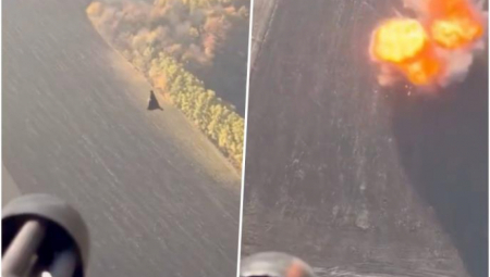 Ukrajinci iz helikoptera Mi-8 ruše Šahid, snimak obaranja ruske bespilotne letelice rafalnom paljbom iz rotirajućeg mitraljeza M134