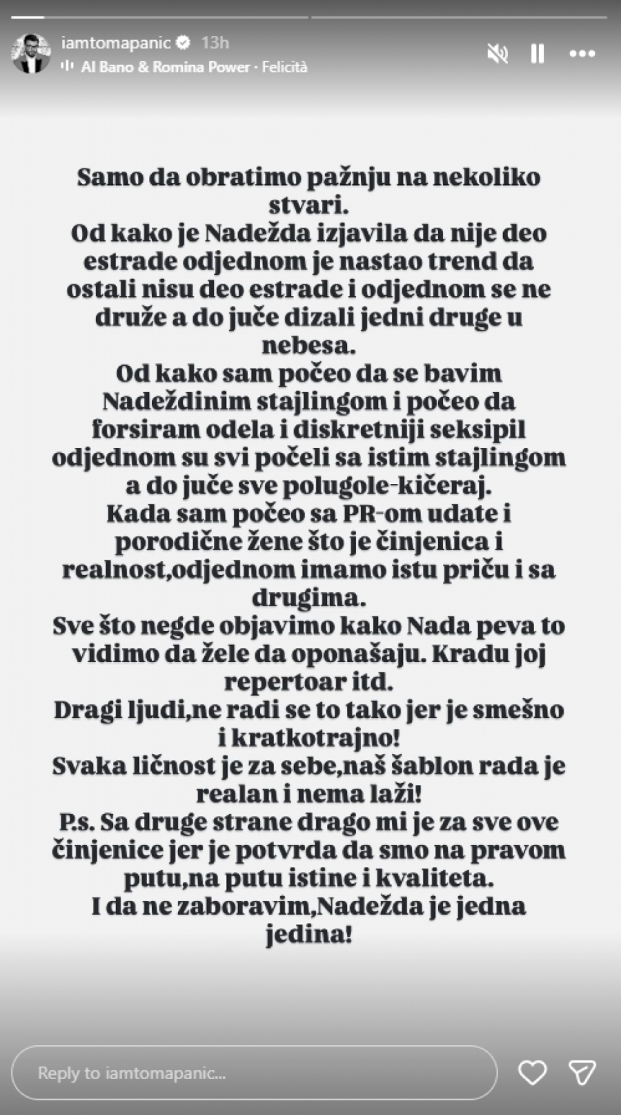 "ONA JE JEDNA JEDINA" Toma Panić bez dlake na jeziku isprozivao estradu, Nadeždu uzdigao do nebesa! (FOTO)