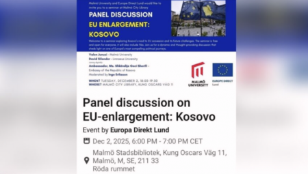 U Malmeu će 2. decembra biti održana panel-diskusija „EU Enlargement: Kosovo“ u organizaciji „Malmö“ univerziteta i „Europe Direct Lund“.