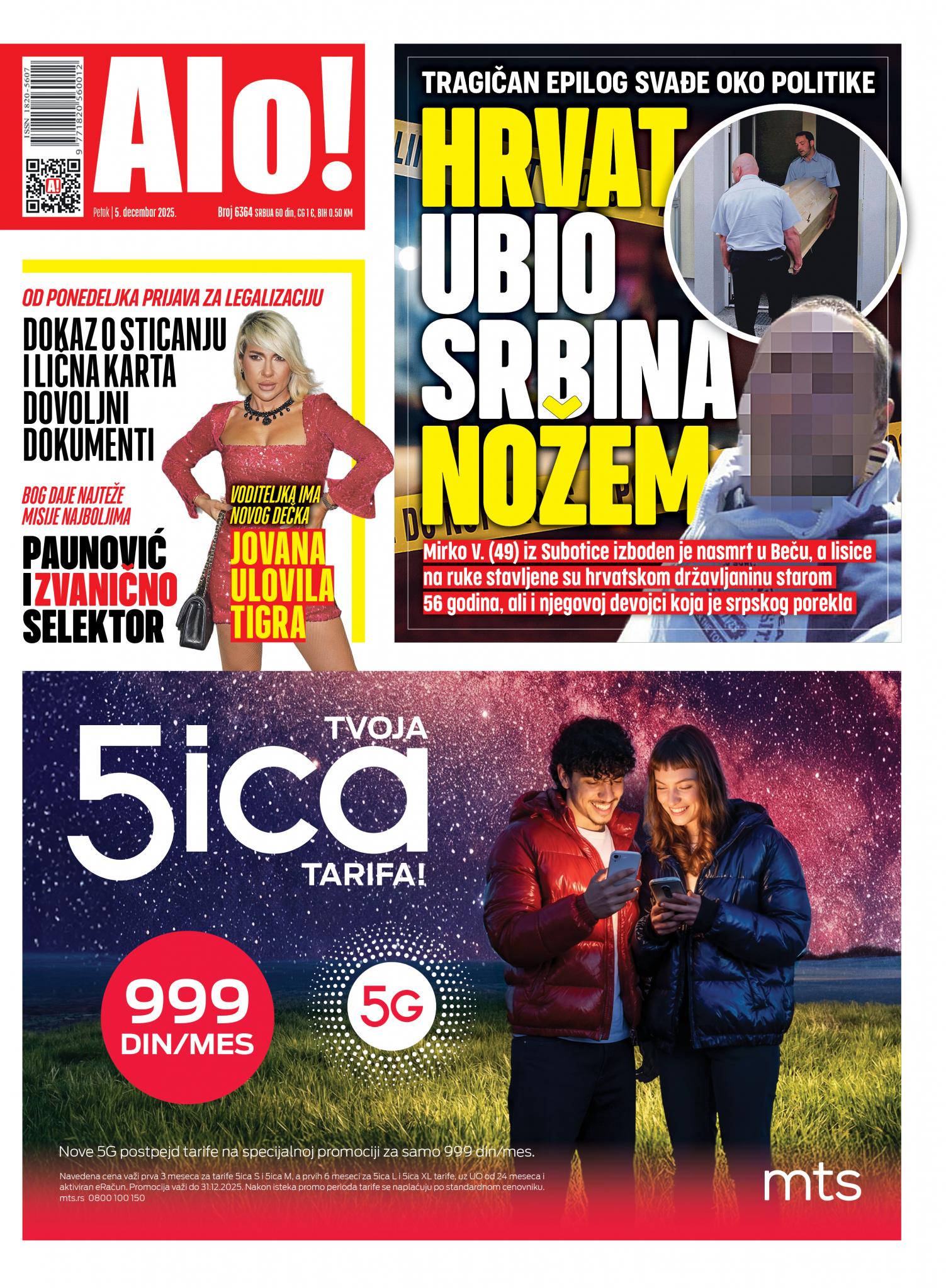 Naslovna strana Alo! novina za 5. decembar