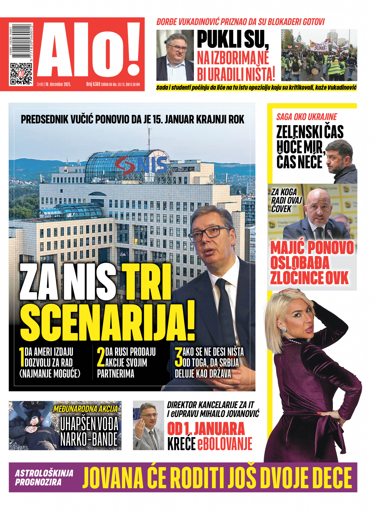 Naslovna strana Alo! novina za 10. decembar