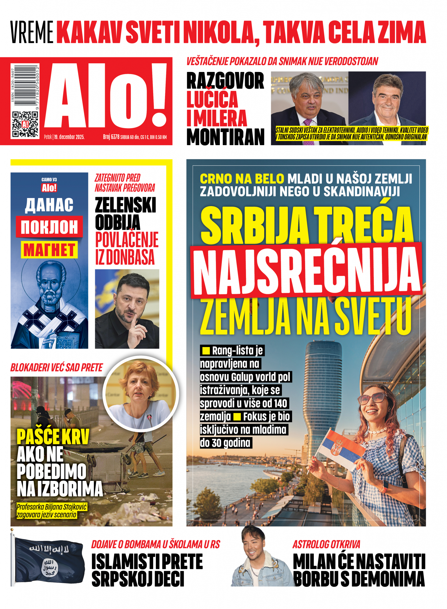 Naslovna strana Alo! novina za 19. decembar