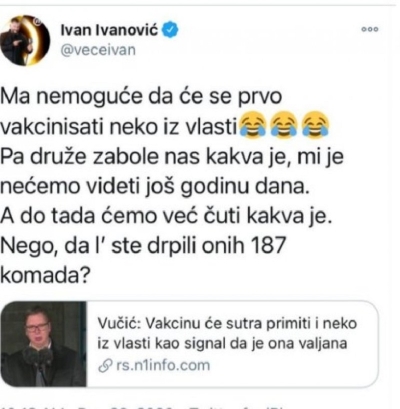 Ivan Ivanović na Tviteru
