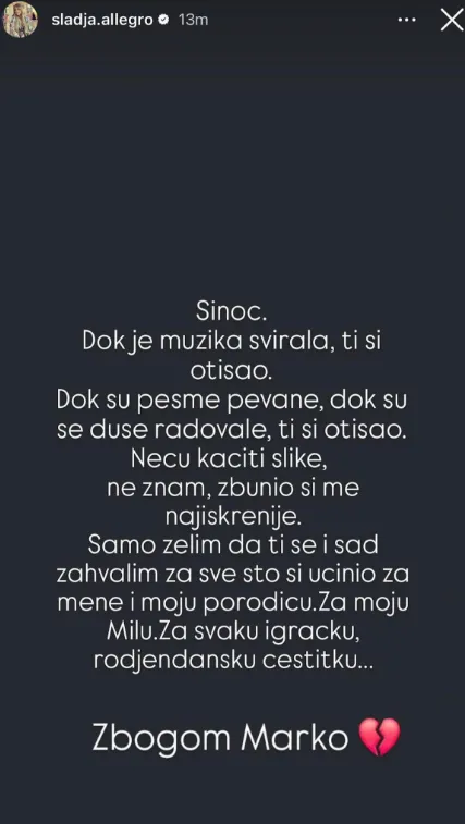 Slađa se oprostila od Marka Slađa se oprostila od Marka