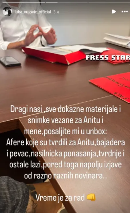 Objava Luke Vujovića Objava Luke Vujovića