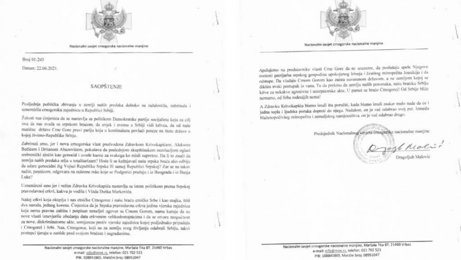 Dragoljub Malović: Apelujem na predstavnike vlasti Crne Gore da odstupe!