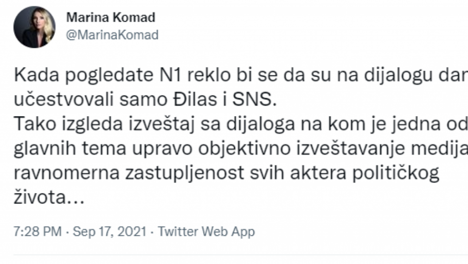 TADIĆEVA PORTPAROLKA UPROPASTILA ĐILASA: Kada pogledate N1 reklo bi se da su na dijalogu danas učestvovali samo on i SNS