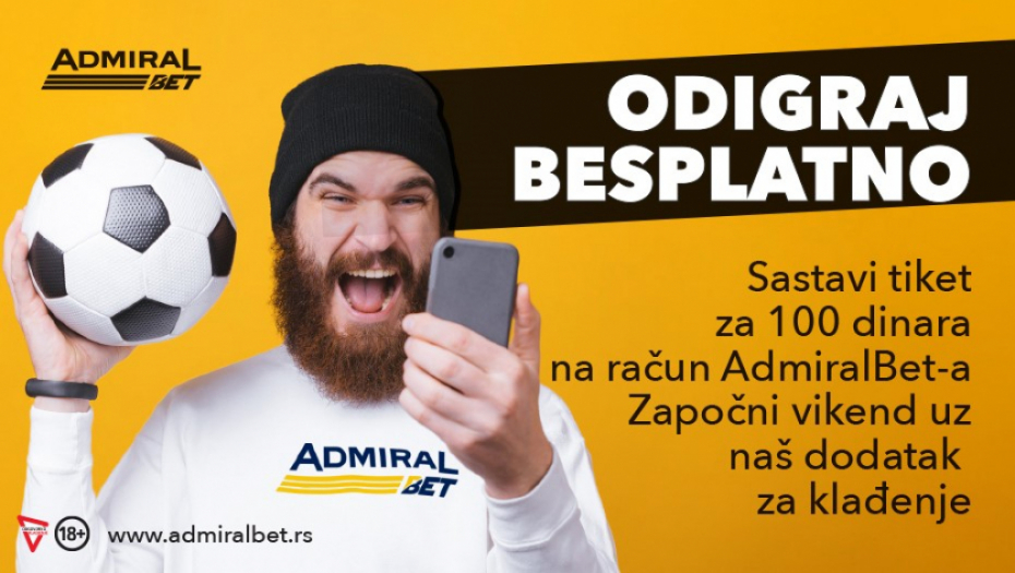 Admiral Bet, tvoj prvi izbor! Uzmi 100 dinara i odigraj besplatni tiket u petak!