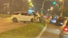 ŠTA JE? GLEDATE KAO DA IGRA BELA MEČKA! Bizarna nesreća u Beogradu: Devojka krenula preko pešačkog ostrva, pa ostala zaglavljena!