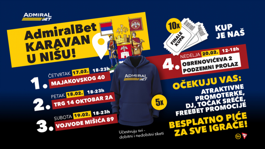 LUDA ZABAVA TOKOM ČETIRI DANA U NIŠU! Karavan AdmiralBet stiže u Niš, na praznik košarke!