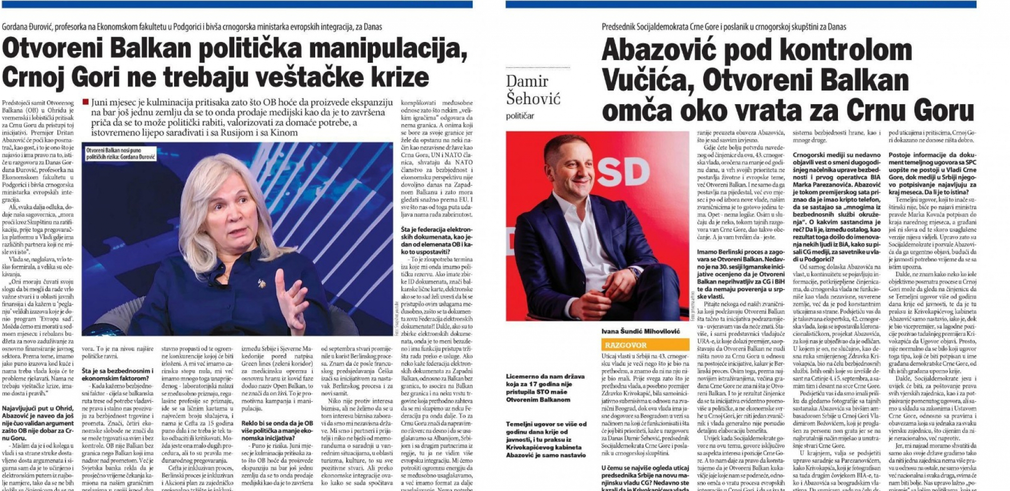 UVEK KONTRA SRBIJI I VUČIĆU Sramni tekstovi dnevnog lista "Danas" protiv ulaska Crne Gore u Otvoreni Balkan