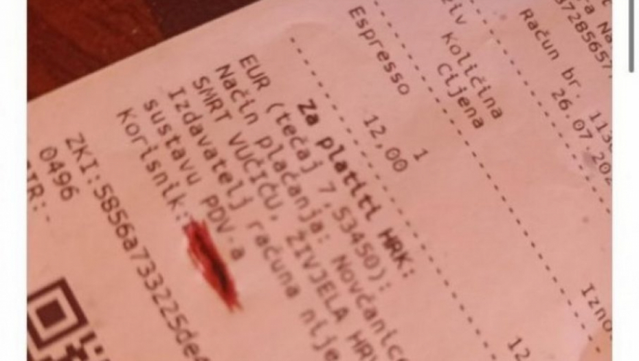 NOVA SKANDALOZNA PRETNJA VUČIĆU IZ HRVATSKE Na fiskalnom računu u jednom kafiću odštampali jezivu poruku (FOTO)