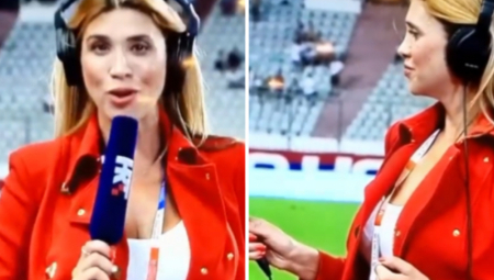 NIJE MOGLA DA SMIRI BUJNE GRUDI Hrvatska voditeljka uživo u programu nameštala dekolte, navijači pali u trans (VIDEO)