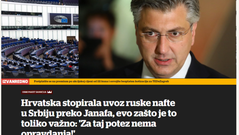 USTAŠE LIKUJU Plenković učinio sve da Srbiju ostavi bez ruske nafte!