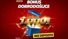 SJAJAN SLOT I SPORT BONUS ZA SVE NOVE IGRAČE U ADMIRALBETU Kreirajte AdmiralBet nalog i čeka vas 1000 dinara bonusa dobrodošlice bez depozita za tikete, slotove i virtuale