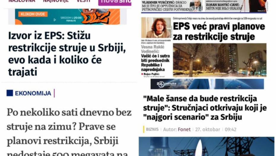 IMA STRUJE, NEMA STRUJE? Lažljivi tajkunski mediji mesecima plašili narod, pa priznali da neće biti restrikcija! (FOTO)