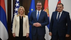 RAZGOVARALI SMO O INFRASTRUKTURNIM PROJEKTIMA  Vučić nakon sastanka sa Cvijanović i Dodikom