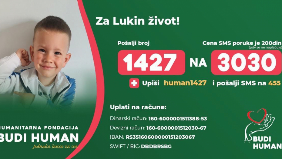 HUMANITARNA FONDACIJA "BUDI HUMAN" PRIKUPLJA NOVAC ZA POMOĆ MALOM LUKI Utvrđeno je da boluje od tumora na mozgu, izgubio mogućnost hoda, govora i vida! (FOTO)