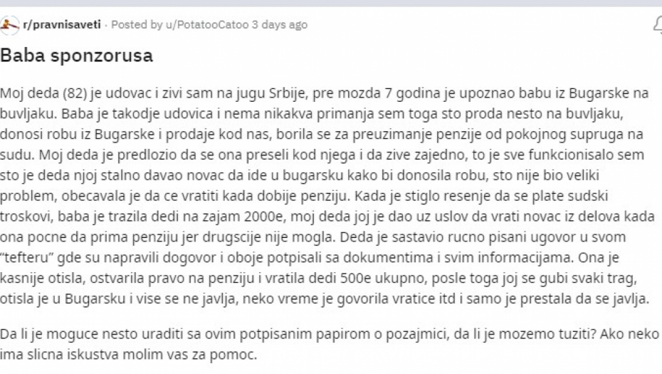 BABA SPONZORUŠA! Starija dama iz Bugarske iskoristila dedu s juga Srbije Uzela mu evre i netragom nestala!