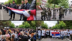 POSTAVLJENE ŽILET-ŽICE U ZVEČANU Srbi pevaju "Izađi mala", Kurtijevi specijalci se zaključali u u blindirana vozila (VIDEO)