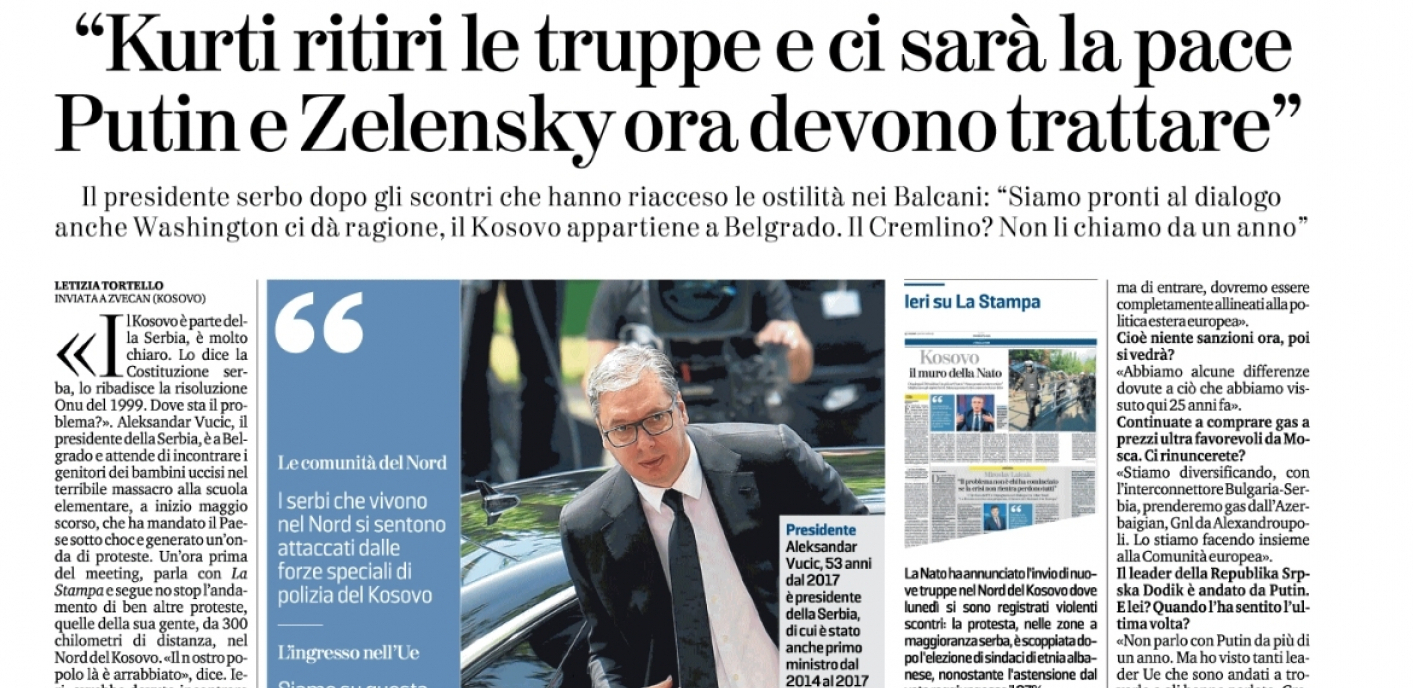 PREDSEDNIK ZA ITALIJANSKU "LA STAMPU" Vučić: Priština je srpska, neka Kurti povuče trupe i biće mira